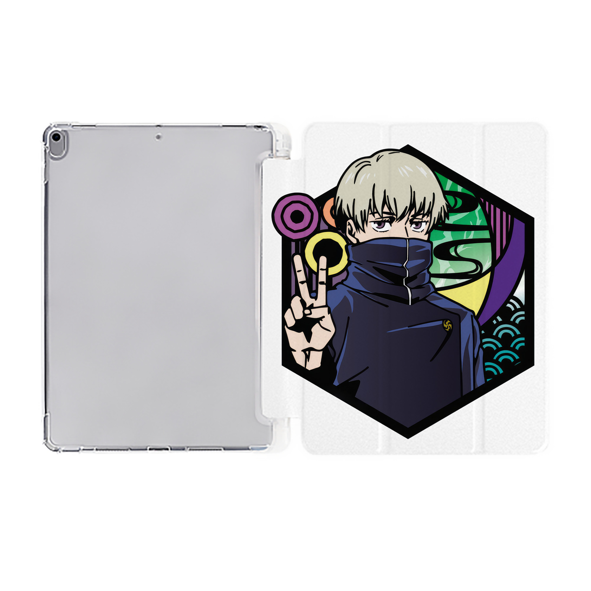 （画像用） 呪術廻戦 Jujutsu Kaisen IPad ケース ペン収納付き 三つ折りスタンド PUレザー×シリコン 対応機種9.5/10.5/10.9インチ